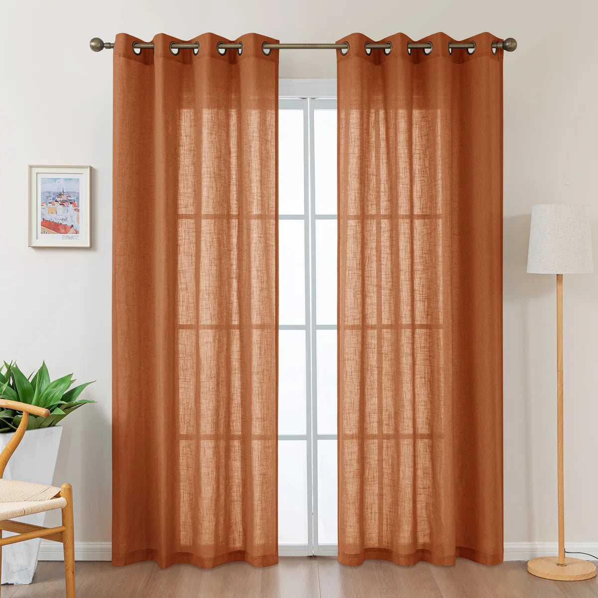 Vollmar Linen Blended Grommet Semi-Sheer Curtain Pair (Set of 2)