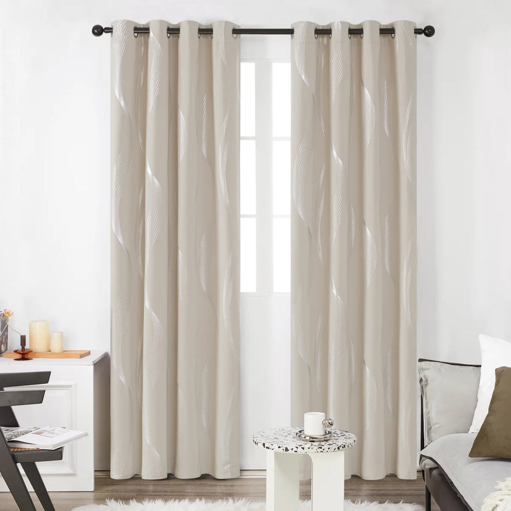 Spurgh Sliver Wave Foil Print Blackout Thermal Grommet Curtain Panels (Set of 2) (Set of 2)