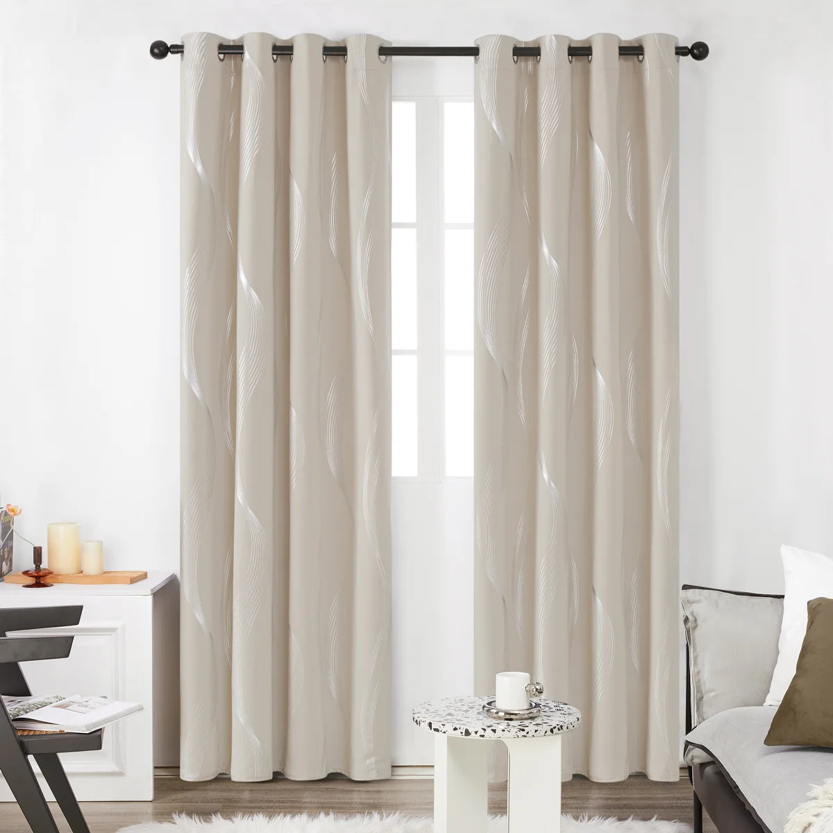 Spurgh Sliver Wave Foil Print Blackout Thermal Grommet Curtain Panels (Set of 2) (Set of 2)