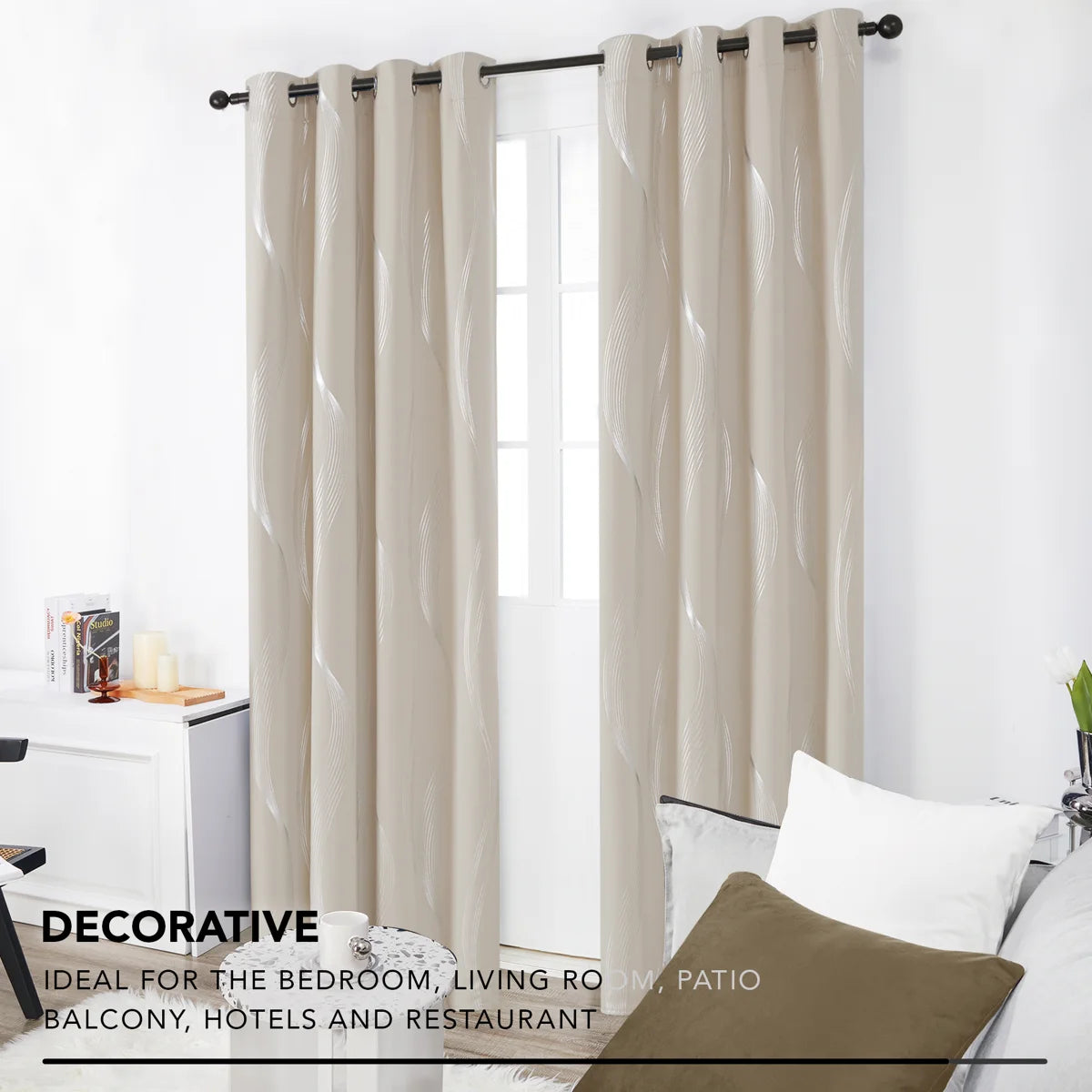 Spurgh Sliver Wave Foil Print Blackout Thermal Grommet Curtain Panels (Set of 2) (Set of 2)