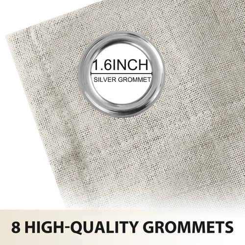 100% Blackout Linen Curtains,Room Darkening Grommet Drapes for Bedroom with White Liner (Set of 2)