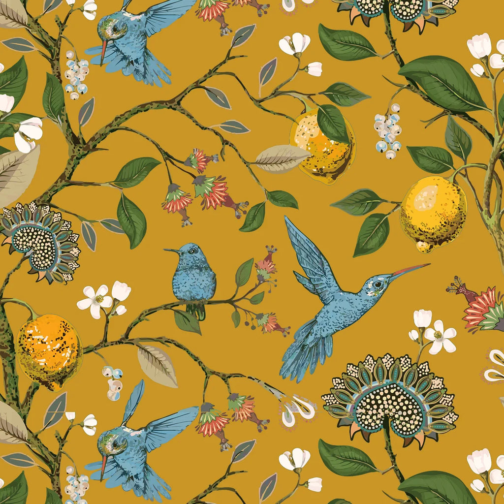 Fancy Hummingbird Patterned Room Darkening Curtain,Rod Pocket Back Tab Floral Drapes,Set of 2 (Set of 2)