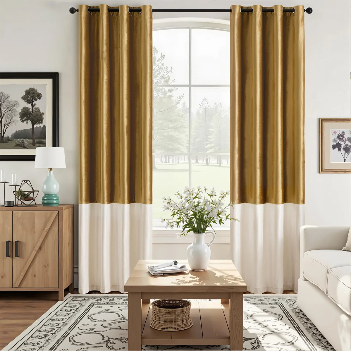 Velvet Room Darkening Curtain Panel. Blackout Thermal-Insulated Patchwork Drapes for Bedroom Living Room Window（set of 2）