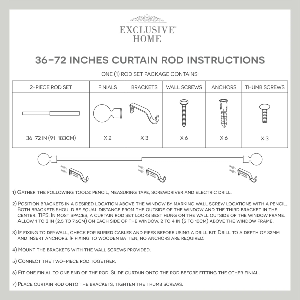 Jewett Exclusive Home Vine 1" Curtain Rod and Coordinating Finial Set, Adjustable
