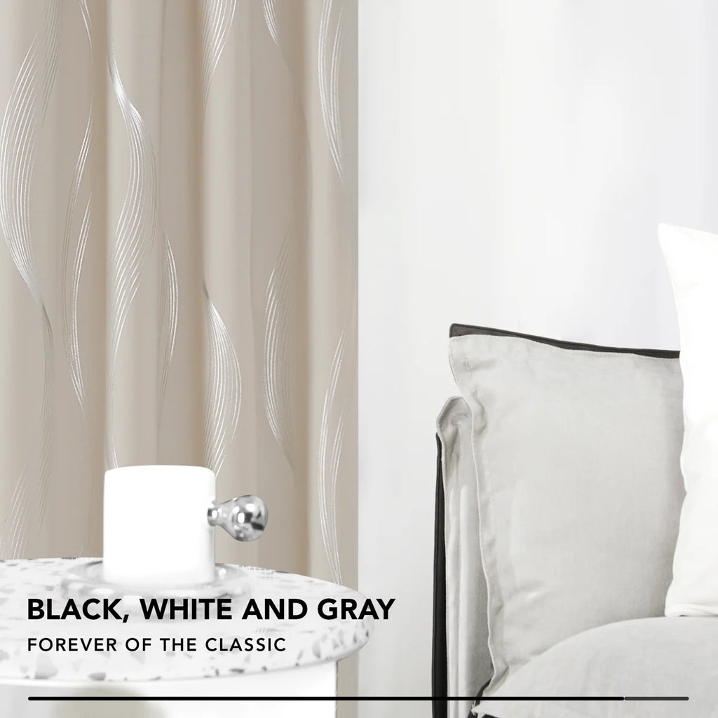 Spurgh Sliver Wave Foil Print Blackout Thermal Grommet Curtain Panels (Set of 2) (Set of 2)