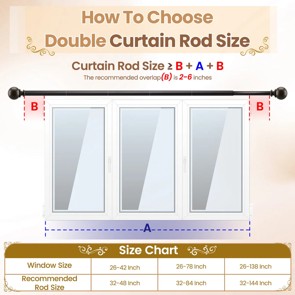 Curtain Rods 32-84 Inch, Heavy Duty 1 Inch Adjustable Curtain Rod for Windows, Bronze Window Treatment Rods with Round Finials, Easy Installation