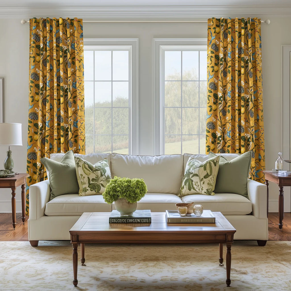 Fancy Hummingbird Patterned Room Darkening Curtain,Rod Pocket Back Tab Floral Drapes,Set of 2 (Set of 2)