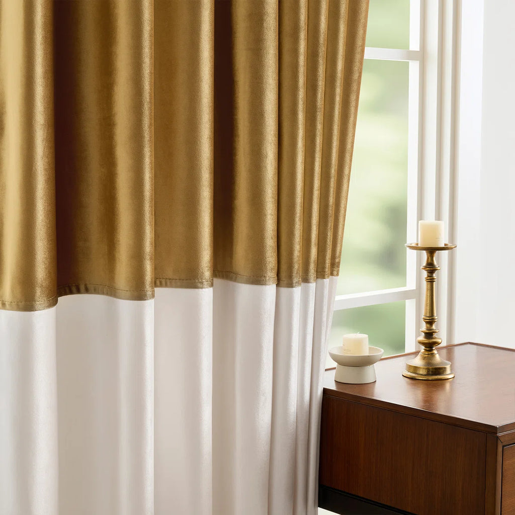 Velvet Room Darkening Curtain Panel. Blackout Thermal-Insulated Patchwork Drapes for Bedroom Living Room Window（set of 2）