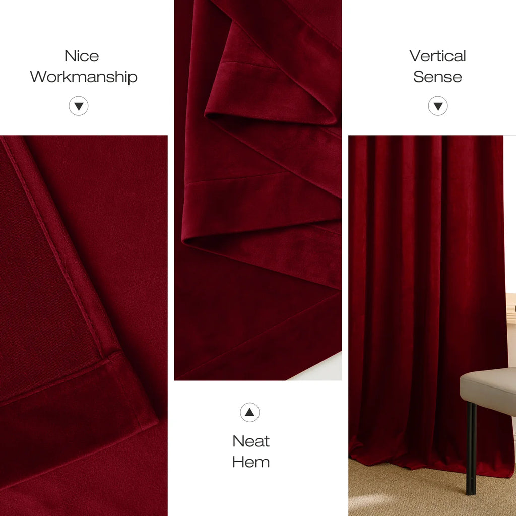 Velvet Curtains Thermal Insulated Sound Reducing Heavy Matt Heat & Chill Resistant Drapes for Home Decoration, 2 Panels