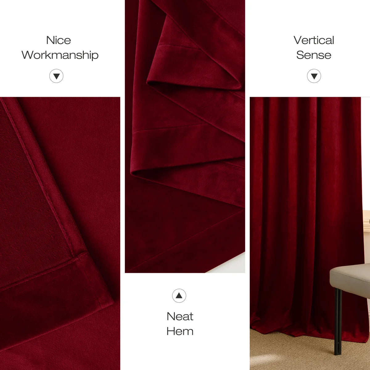 Velvet Curtains Thermal Insulated Sound Reducing Heavy Matt Heat & Chill Resistant Drapes for Home Decoration, 2 Panels