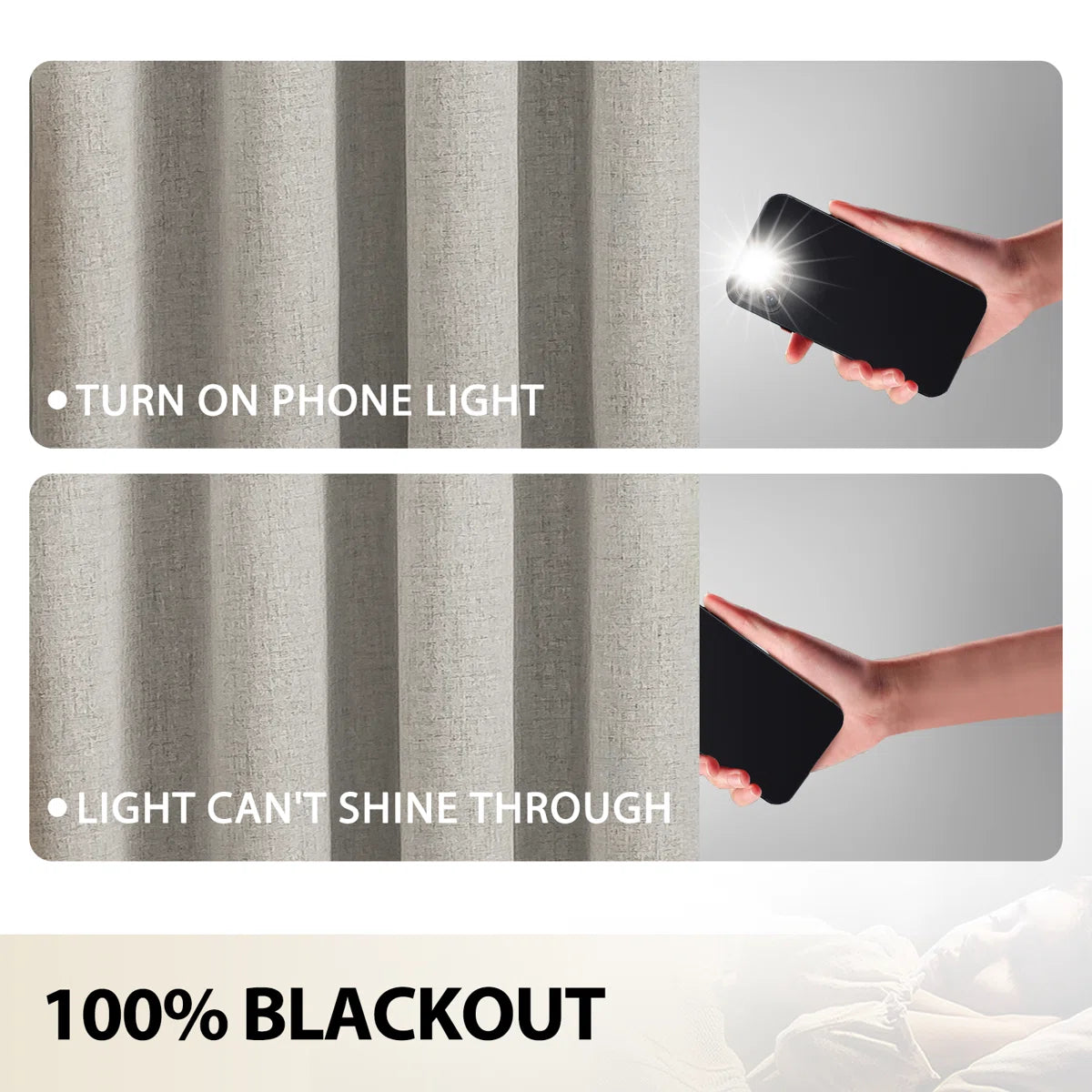 100% Blackout Linen Curtains,Room Darkening Grommet Drapes for Bedroom with White Liner (Set of 2)