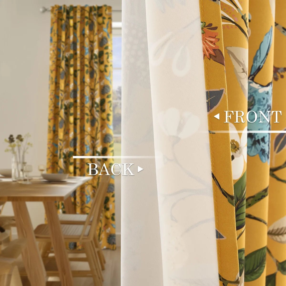 Fancy Hummingbird Patterned Room Darkening Curtain,Rod Pocket Back Tab Floral Drapes,Set of 2 (Set of 2)