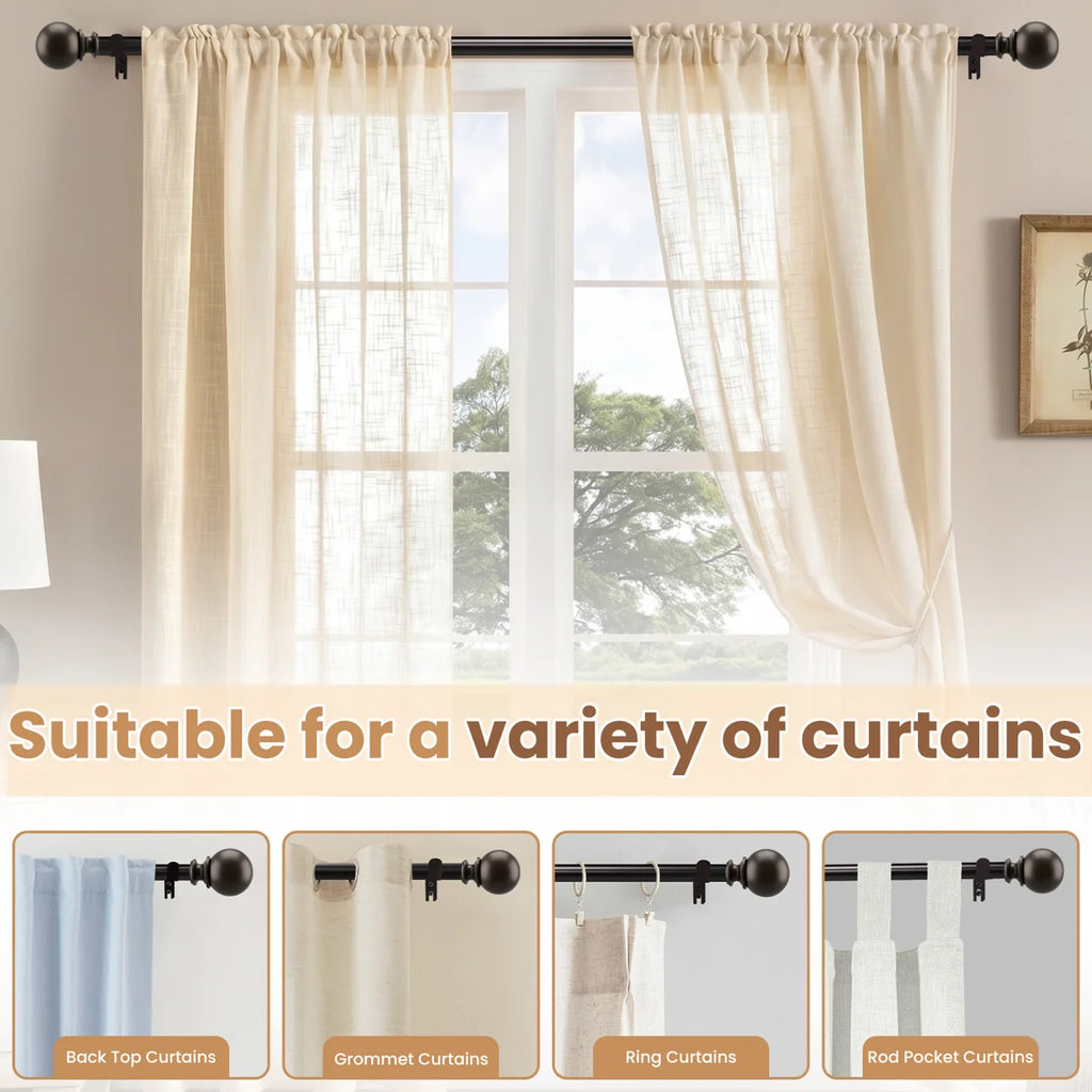 Curtain Rods 32-84 Inch, Heavy Duty 1 Inch Adjustable Curtain Rod for Windows, Bronze Window Treatment Rods with Round Finials, Easy Installation