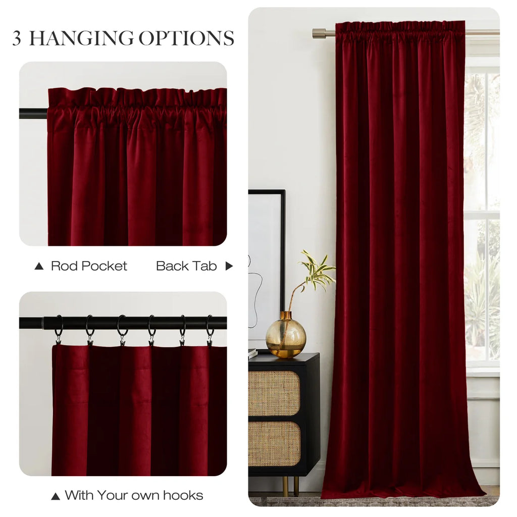 Velvet Curtains Thermal Insulated Sound Reducing Heavy Matt Heat & Chill Resistant Drapes for Home Decoration, 2 Panels