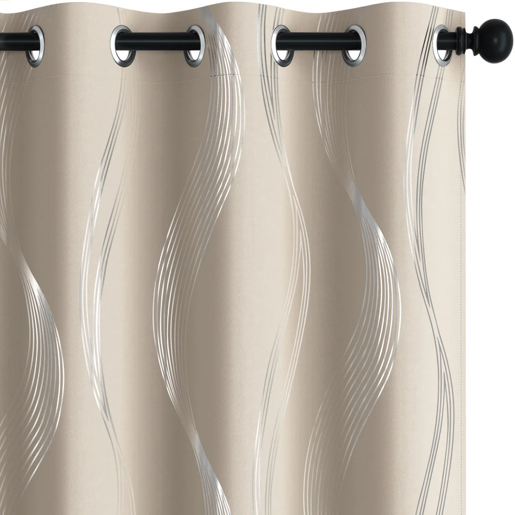 Spurgh Sliver Wave Foil Print Blackout Thermal Grommet Curtain Panels (Set of 2) (Set of 2)