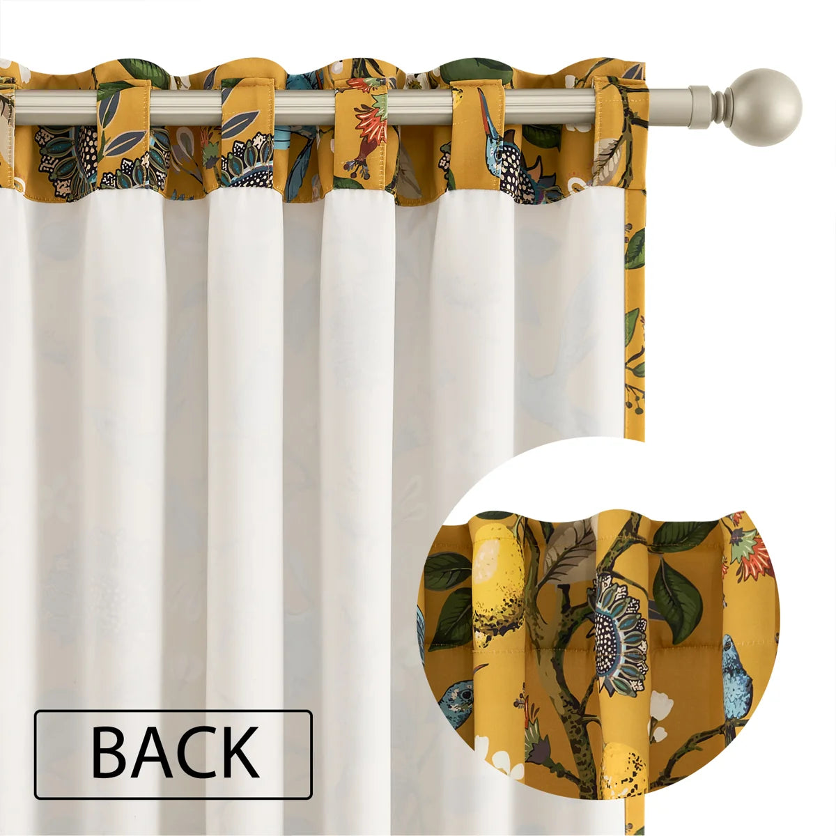 Fancy Hummingbird Patterned Room Darkening Curtain,Rod Pocket Back Tab Floral Drapes,Set of 2 (Set of 2)