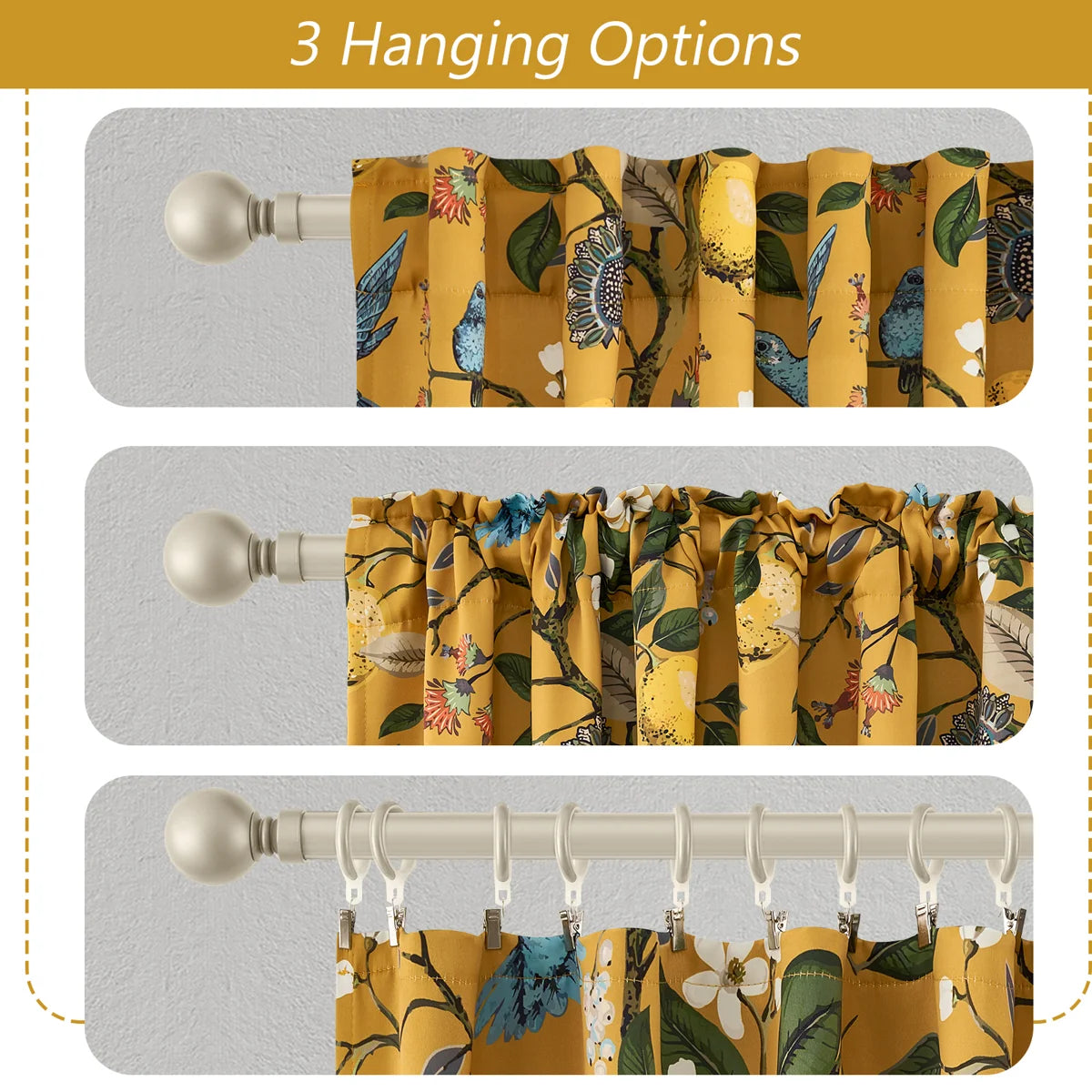 Fancy Hummingbird Patterned Room Darkening Curtain,Rod Pocket Back Tab Floral Drapes,Set of 2 (Set of 2)