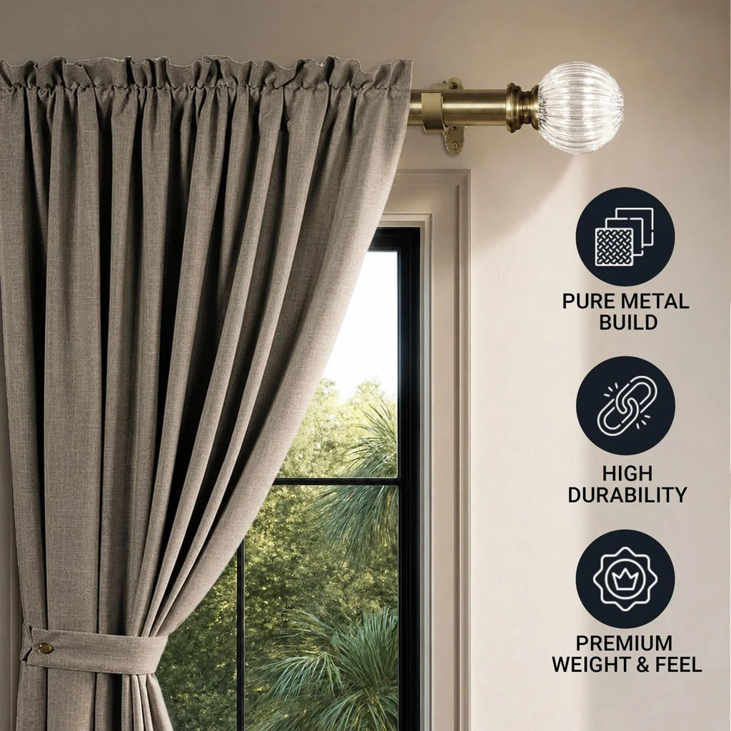 Adjustable Curtain Rod for Windows 44 to 120 Inch (Pack of 1) Extendable Heavy Duty 1 Inch Glass ball with Finials Wall Mounted Curtain Rods (Warm Gold)