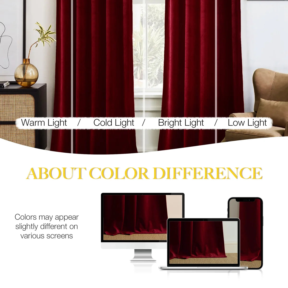 Velvet Curtains Thermal Insulated Sound Reducing Heavy Matt Heat & Chill Resistant Drapes for Home Decoration, 2 Panels