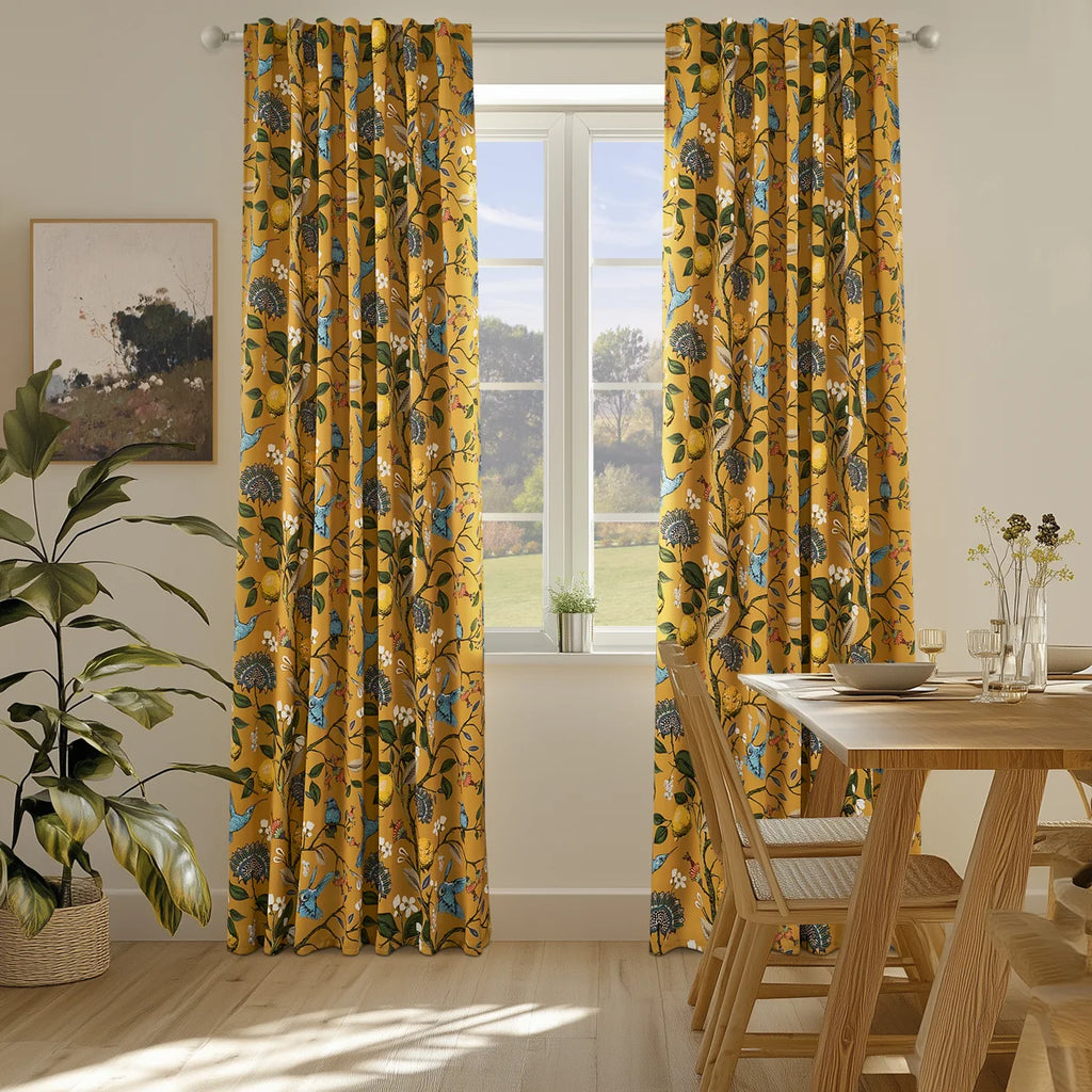 Fancy Hummingbird Patterned Room Darkening Curtain,Rod Pocket Back Tab Floral Drapes,Set of 2 (Set of 2)